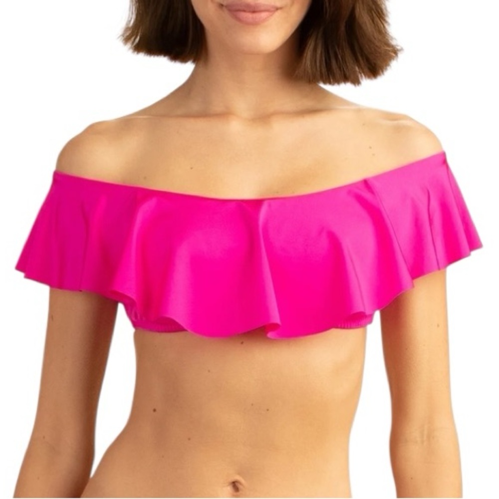 TRINA TURK pink Monaco Off-The-Shoulder Ruffle Bandeau Bikini Swim Top sz 6 NWOT - Picture 3 of 10